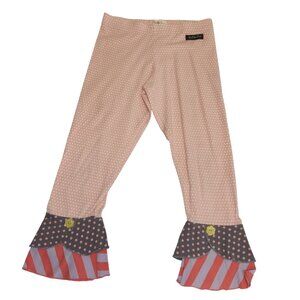 Matilda Jane Girls Ruffle Leggings Sz 8 Polka Dot & Striped Pink/Gray Cotton Ble